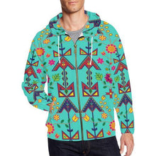 Load image into Gallery viewer, Geometric Floral Spring-Sky All Over Print Full Zip Hoodie for Men (Model H14) All Over Print Full Zip Hoodie for Men (H14) e-joyer 
