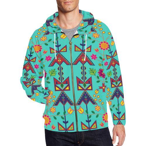 Geometric Floral Spring-Sky All Over Print Full Zip Hoodie for Men (Model H14) All Over Print Full Zip Hoodie for Men (H14) e-joyer 