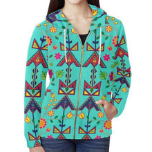 Load image into Gallery viewer, Geometric Floral Spring-Sky All Over Print Full Zip Hoodie for Women (Model H14) All Over Print Full Zip Hoodie for Women (H14) e-joyer 
