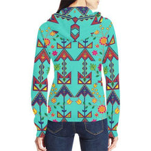 Load image into Gallery viewer, Geometric Floral Spring-Sky All Over Print Full Zip Hoodie for Women (Model H14) All Over Print Full Zip Hoodie for Women (H14) e-joyer 
