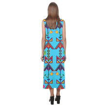 Load image into Gallery viewer, Geometric Floral Spring - Sky Blue Phaedra Sleeveless Open Fork Long Dress (Model D08) Phaedra Sleeveless Open Fork Long Dress (D08) e-joyer 

