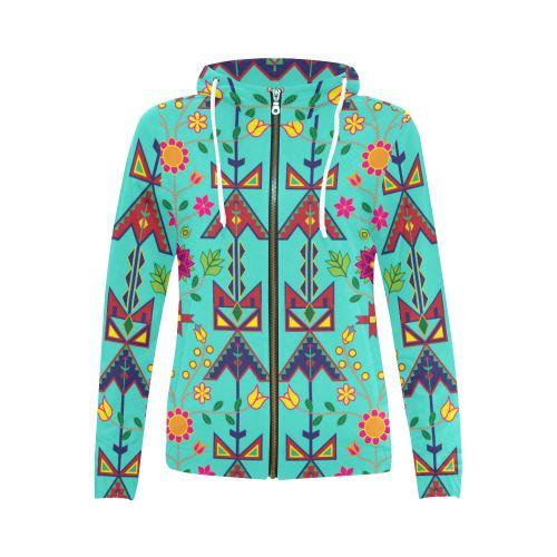 Geometric Floral Spring Sky Full Zip Hoodie by 49 Dzine
