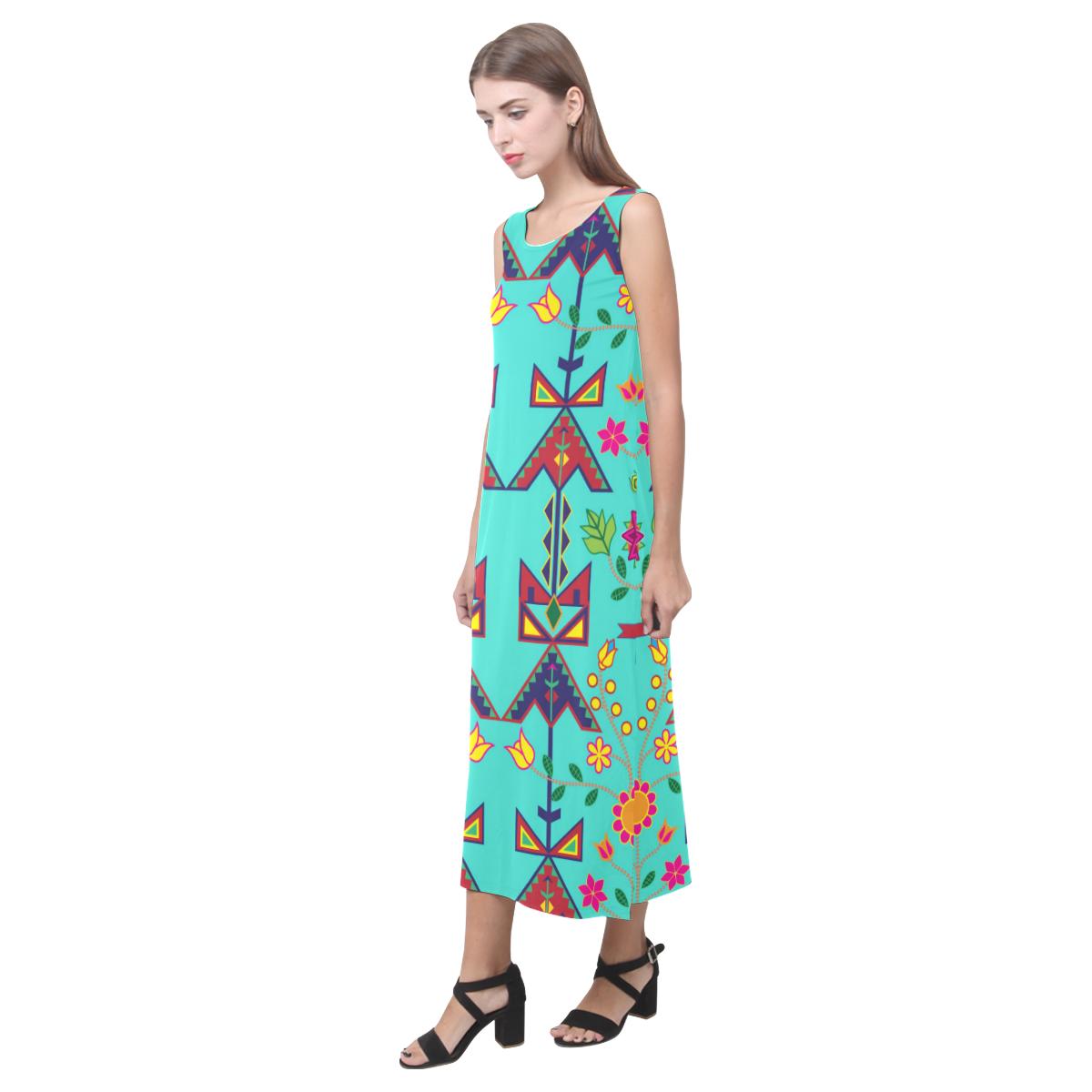Geometric Floral Spring - Sky Phaedra Sleeveless Open Fork Long Dress (Model D08) Phaedra Sleeveless Open Fork Long Dress (D08) e-joyer 