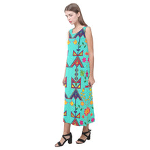 Load image into Gallery viewer, Geometric Floral Spring - Sky Phaedra Sleeveless Open Fork Long Dress (Model D08) Phaedra Sleeveless Open Fork Long Dress (D08) e-joyer 
