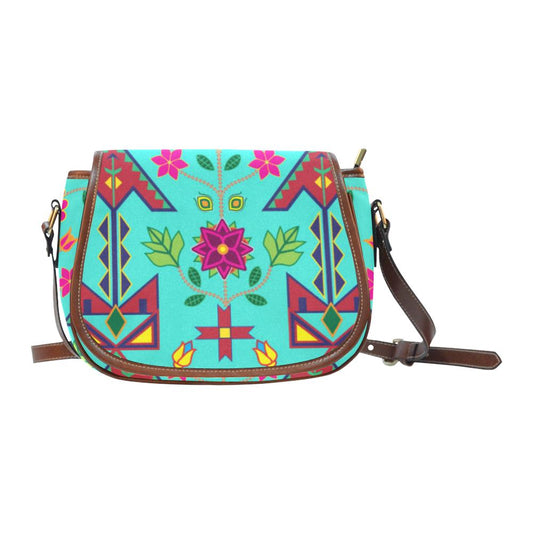 Geometric Floral Spring - Sky Saddle Bag/Small (Model 1649) Full Customization Saddle Bag/Small (Full Customization) e-joyer 