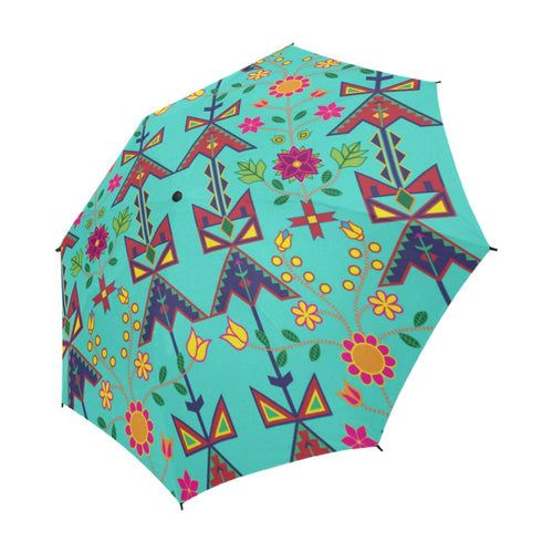 Geometric Floral Spring-Sky Semi-Automatic Foldable Umbrella Semi-Automatic Foldable Umbrella e-joyer 