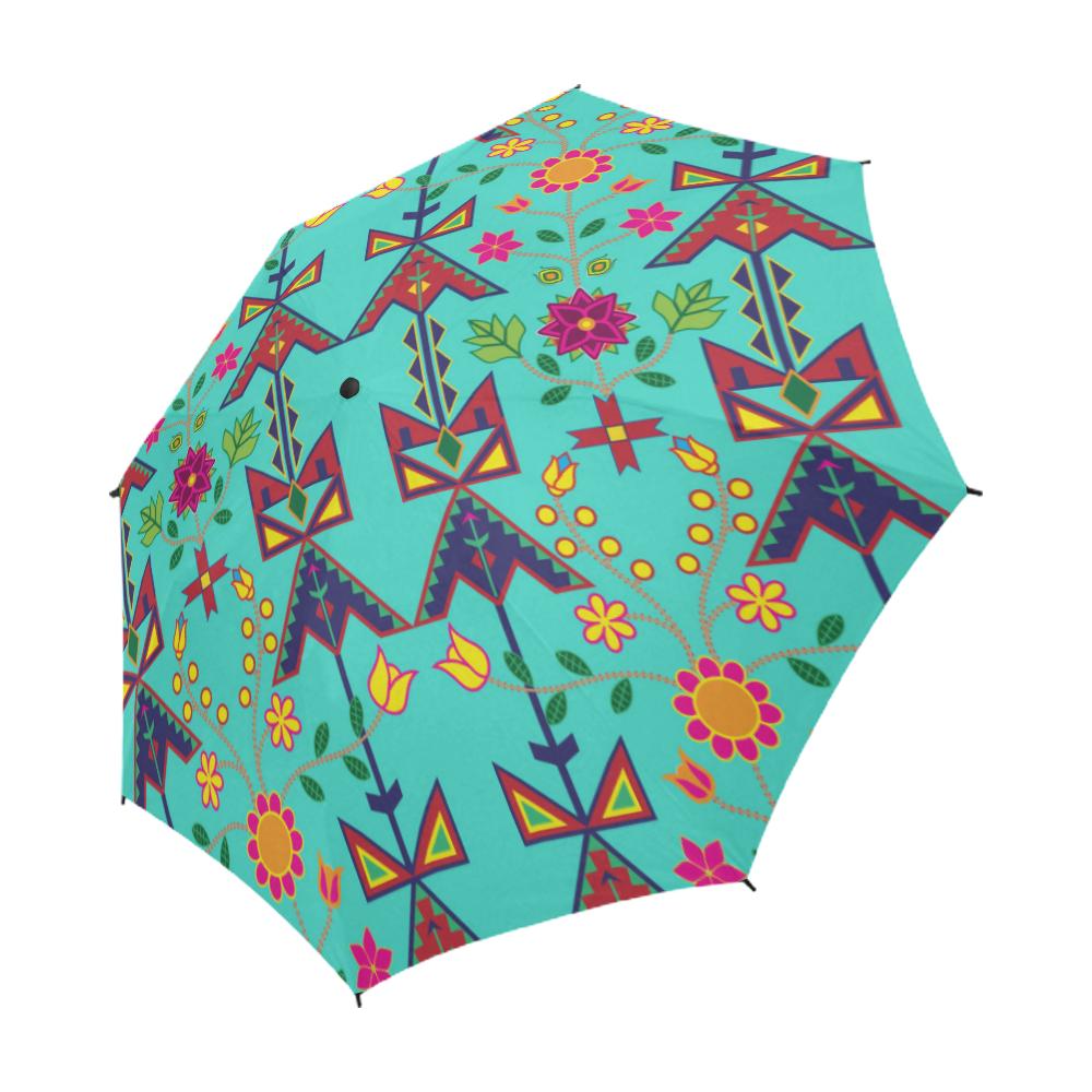 Geometric Floral Spring-Sky Semi-Automatic Foldable Umbrella Semi-Automatic Foldable Umbrella e-joyer 