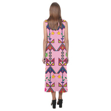 Load image into Gallery viewer, Geometric Floral Spring - Sunset Phaedra Sleeveless Open Fork Long Dress (Model D08) Phaedra Sleeveless Open Fork Long Dress (D08) e-joyer 
