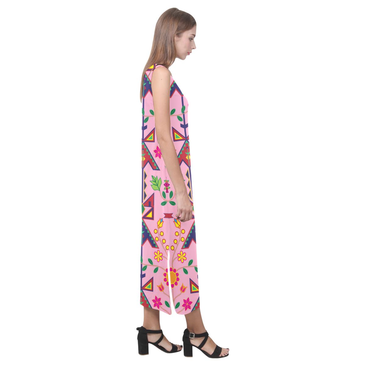Geometric Floral Spring - Sunset Phaedra Sleeveless Open Fork Long Dress (Model D08) Phaedra Sleeveless Open Fork Long Dress (D08) e-joyer 