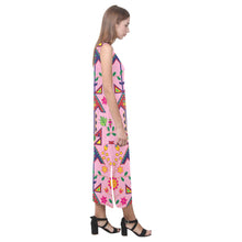 Load image into Gallery viewer, Geometric Floral Spring - Sunset Phaedra Sleeveless Open Fork Long Dress (Model D08) Phaedra Sleeveless Open Fork Long Dress (D08) e-joyer 
