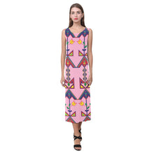 Load image into Gallery viewer, Geometric Floral Spring - Sunset Phaedra Sleeveless Open Fork Long Dress (Model D08) Phaedra Sleeveless Open Fork Long Dress (D08) e-joyer 
