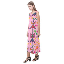 Load image into Gallery viewer, Geometric Floral Spring - Sunset Phaedra Sleeveless Open Fork Long Dress (Model D08) Phaedra Sleeveless Open Fork Long Dress (D08) e-joyer 
