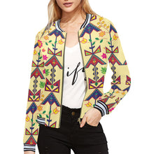 Load image into Gallery viewer, Geometric Floral Spring - Vanilla All Over Print Bomber Jacket for Women (Model H21) All Over Print Bomber Jacket for Women (H21) e-joyer 
