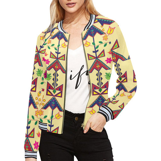 Geometric Floral Spring - Vanilla All Over Print Bomber Jacket for Women (Model H21) All Over Print Bomber Jacket for Women (H21) e-joyer 