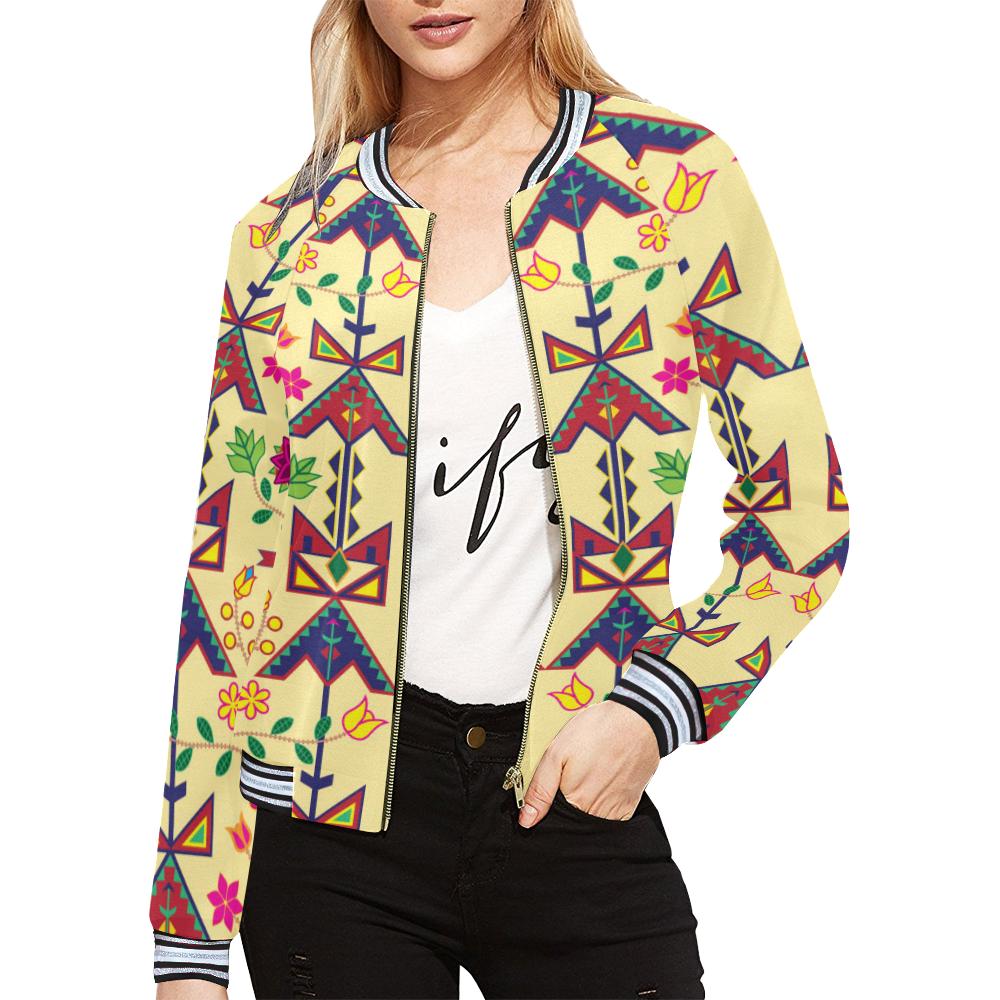 Geometric Floral Spring - Vanilla All Over Print Bomber Jacket for Women (Model H21) All Over Print Bomber Jacket for Women (H21) e-joyer 