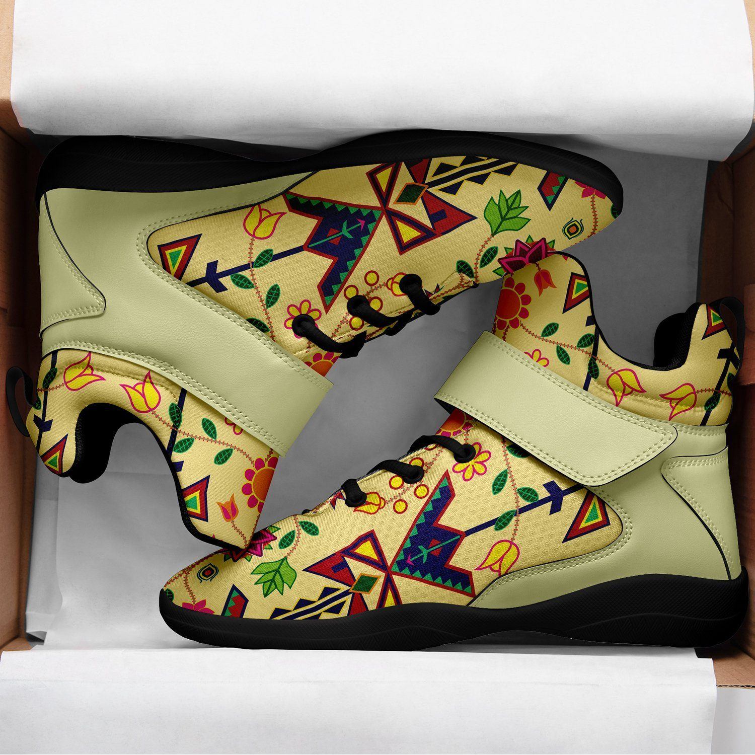 Geometric Floral Spring Vanilla Ipottaa Basketball / Sport High Top Shoes - Black Sole 49 Dzine 