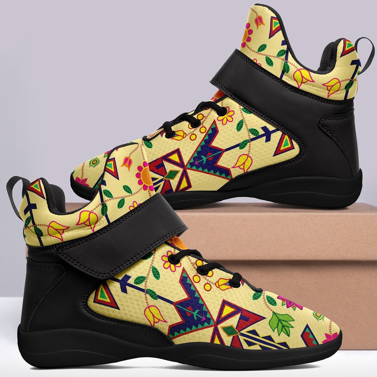 Geometric Floral Spring Vanilla Ipottaa Basketball / Sport High Top Shoes - Black Sole 49 Dzine 