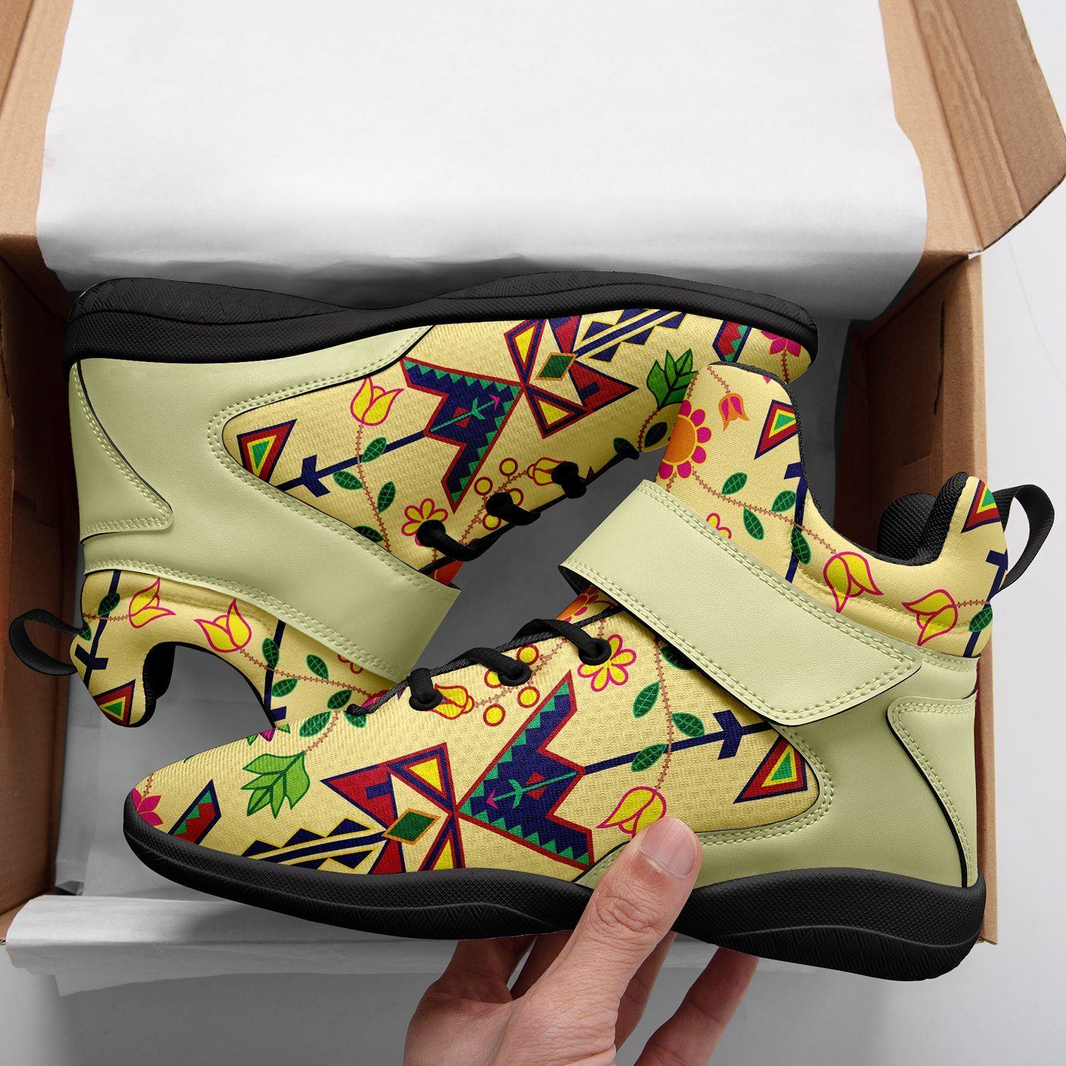 Geometric Floral Spring Vanilla Ipottaa Basketball / Sport High Top Shoes - Black Sole 49 Dzine 