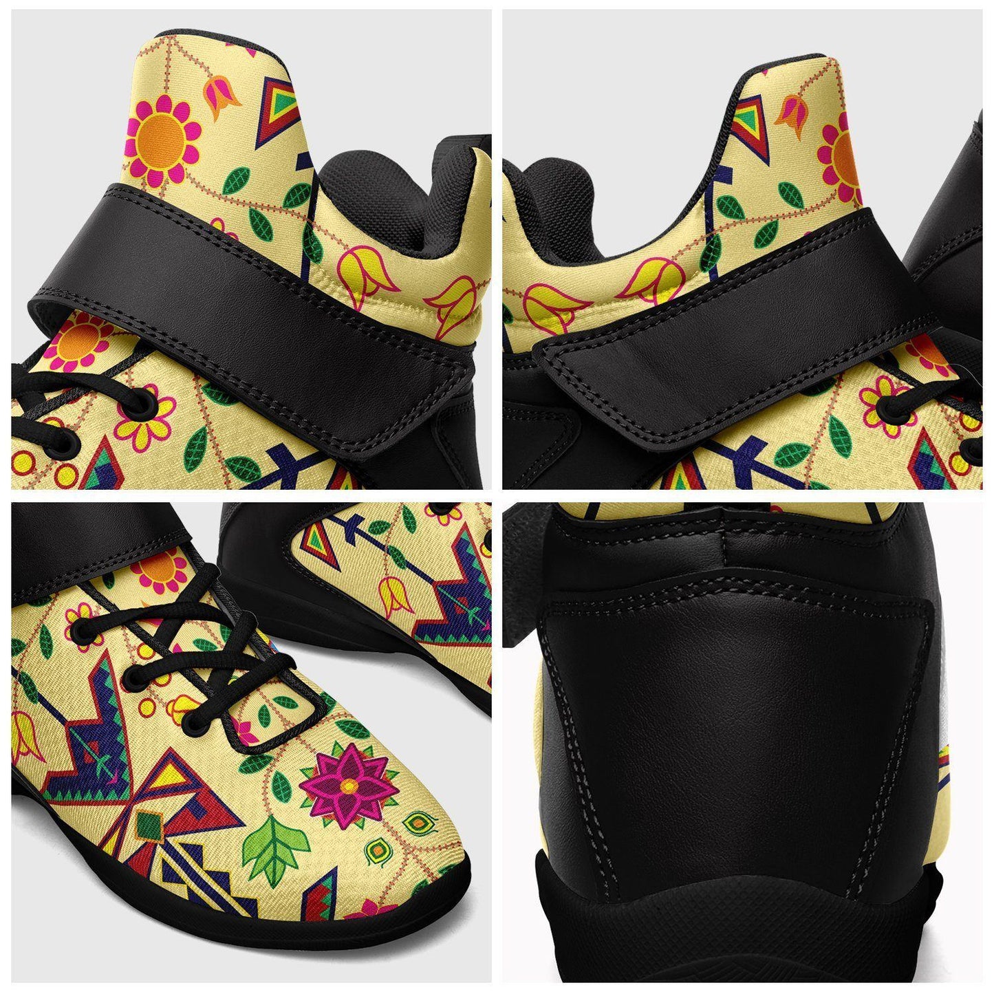 Geometric Floral Spring Vanilla Ipottaa Basketball / Sport High Top Shoes - Black Sole 49 Dzine 