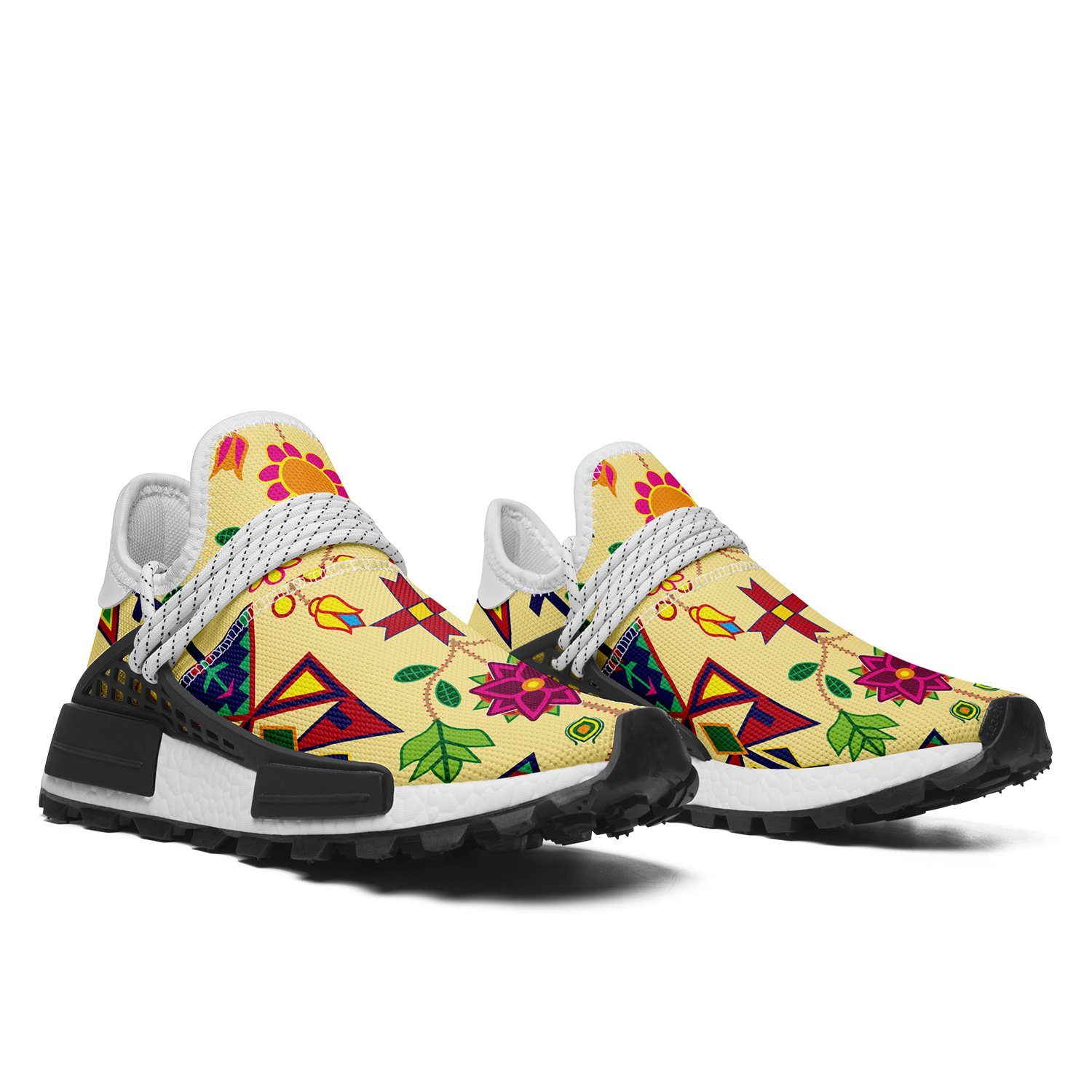 Geometric Floral Spring Vanilla Okaki Sneakers Shoes 49 Dzine 