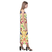 Load image into Gallery viewer, Geometric Floral Spring - Vanilla Phaedra Sleeveless Open Fork Long Dress (Model D08) Phaedra Sleeveless Open Fork Long Dress (D08) e-joyer 
