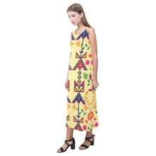 Load image into Gallery viewer, Geometric Floral Spring - Vanilla Phaedra Sleeveless Open Fork Long Dress (Model D08) Phaedra Sleeveless Open Fork Long Dress (D08) e-joyer 

