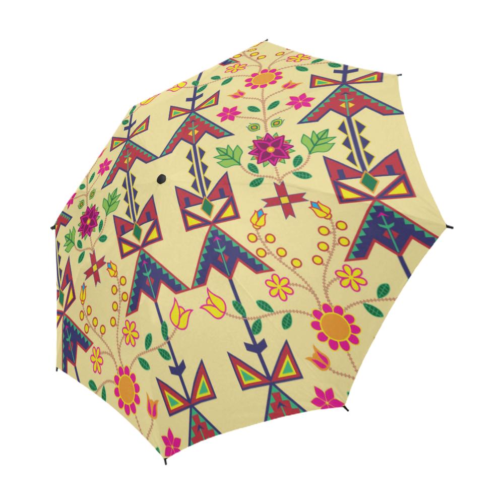 Geometric Floral Spring-Vanilla Semi-Automatic Foldable Umbrella Semi-Automatic Foldable Umbrella e-joyer 