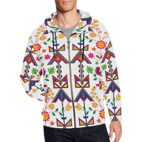 Geometric Floral Spring-White All Over Print Full Zip Hoodie for Men (Model H14) All Over Print Full Zip Hoodie for Men (H14) e-joyer 