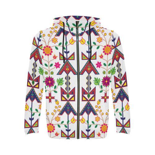Geometric Floral Spring-White All Over Print Full Zip Hoodie for Men (Model H14) All Over Print Full Zip Hoodie for Men (H14) e-joyer 