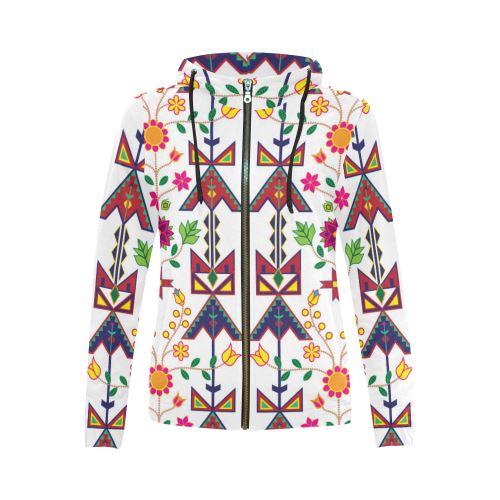 Geometric Floral Spring-White All Over Print Full Zip Hoodie for Women (Model H14) All Over Print Full Zip Hoodie for Women (H14) e-joyer 