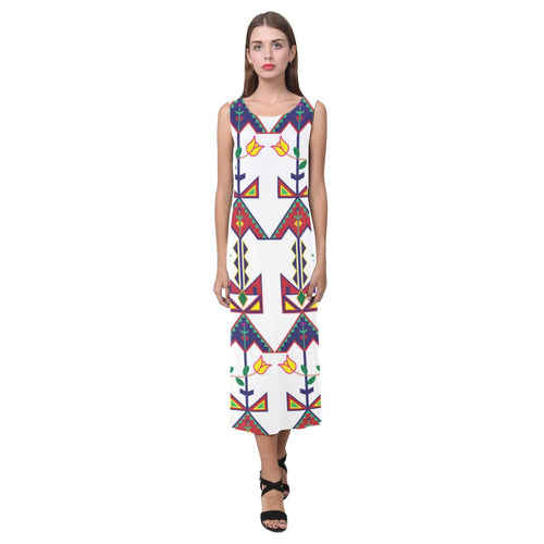 Geometric Floral Spring - White Phaedra Sleeveless Open Fork Long Dress (Model D08) Phaedra Sleeveless Open Fork Long Dress (D08) e-joyer 