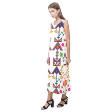 Load image into Gallery viewer, Geometric Floral Spring - White Phaedra Sleeveless Open Fork Long Dress (Model D08) Phaedra Sleeveless Open Fork Long Dress (D08) e-joyer 
