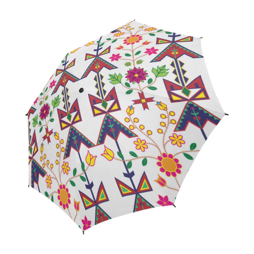 Geometric Floral Spring-White Semi-Automatic Foldable Umbrella Semi-Automatic Foldable Umbrella e-joyer 