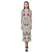 Load image into Gallery viewer, Geometric Floral Summer - Gray Phaedra Sleeveless Open Fork Long Dress (Model D08) Phaedra Sleeveless Open Fork Long Dress (D08) e-joyer 
