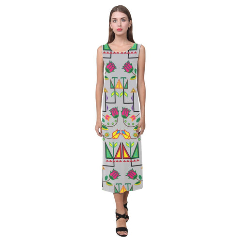 Geometric Floral Summer - Gray Phaedra Sleeveless Open Fork Long Dress (Model D08) Phaedra Sleeveless Open Fork Long Dress (D08) e-joyer 