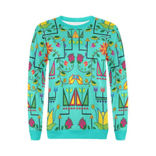 Load image into Gallery viewer, Geometric Floral Summer-Sky All Over Print Crewneck Sweatshirt for Women (Model H18) Crewneck Sweatshirt for Women (H18) e-joyer 
