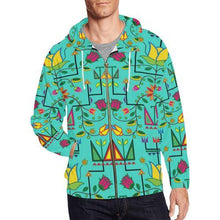 Load image into Gallery viewer, Geometric Floral Summer-Sky All Over Print Full Zip Hoodie for Men (Model H14) All Over Print Full Zip Hoodie for Men (H14) e-joyer 
