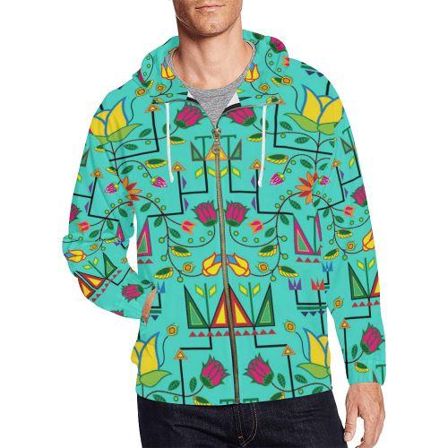 Geometric Floral Summer-Sky All Over Print Full Zip Hoodie for Men (Model H14) All Over Print Full Zip Hoodie for Men (H14) e-joyer 