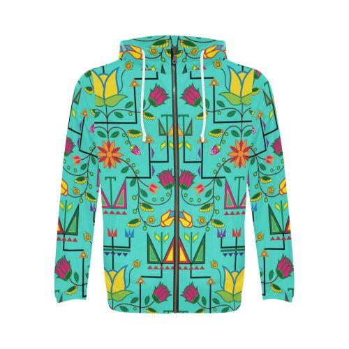 Geometric Floral Summer-Sky All Over Print Full Zip Hoodie for Men (Model H14) All Over Print Full Zip Hoodie for Men (H14) e-joyer 