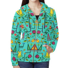 Load image into Gallery viewer, Geometric Floral Summer-Sky All Over Print Full Zip Hoodie for Women (Model H14) All Over Print Full Zip Hoodie for Women (H14) e-joyer 
