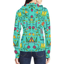 Load image into Gallery viewer, Geometric Floral Summer-Sky All Over Print Full Zip Hoodie for Women (Model H14) All Over Print Full Zip Hoodie for Women (H14) e-joyer 
