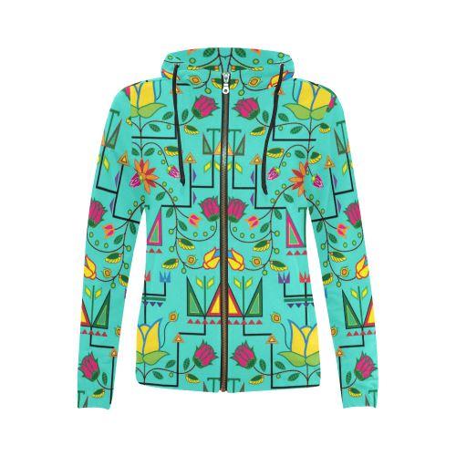 Geometric Floral Summer-Sky All Over Print Full Zip Hoodie for Women (Model H14) All Over Print Full Zip Hoodie for Women (H14) e-joyer 