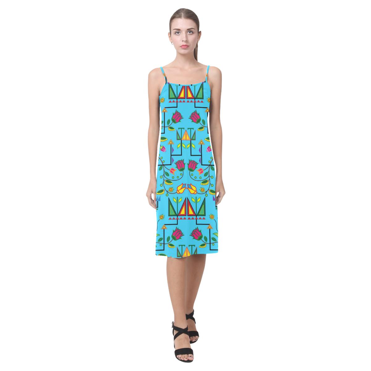 Geometric Floral Summer - Sky Blue Alcestis Slip Dress (Model D05) Alcestis Slip Dress (D05) e-joyer 