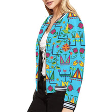 Load image into Gallery viewer, Geometric Floral Summer - Sky Blue All Over Print Bomber Jacket for Women (Model H21) All Over Print Bomber Jacket for Women (H21) e-joyer 
