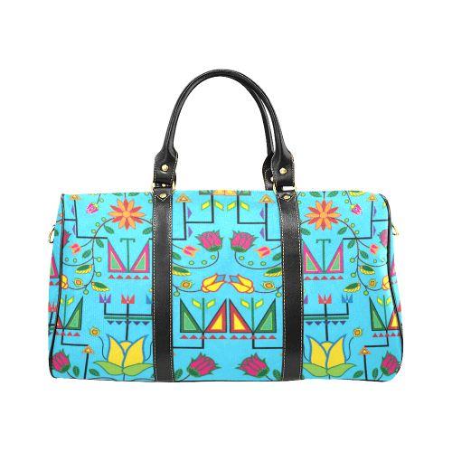 Geometric Floral Summer-Sky Blue New Waterproof Travel Bag/Large (Model 1639) Waterproof Travel Bags (1639) e-joyer 