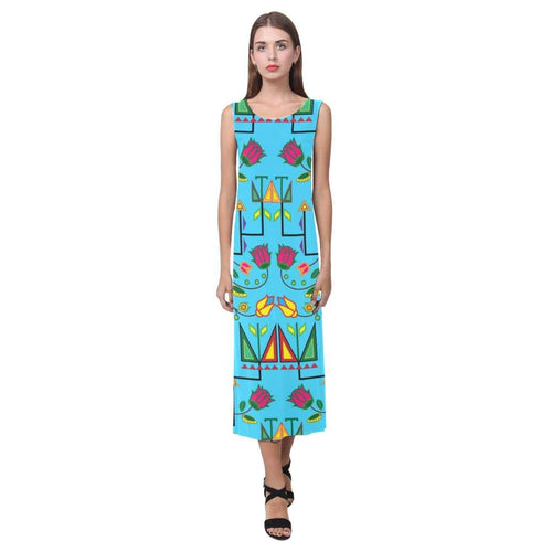 Geometric Floral Summer - Sky Blue Phaedra Sleeveless Open Fork Long Dress (Model D08) Phaedra Sleeveless Open Fork Long Dress (D08) e-joyer 