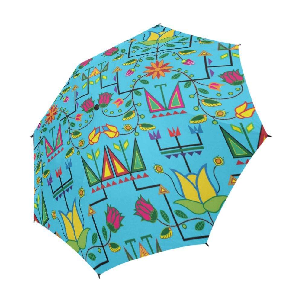 Geometric Floral Summer-Sky Blue Semi-Automatic Foldable Umbrella Semi-Automatic Foldable Umbrella e-joyer 