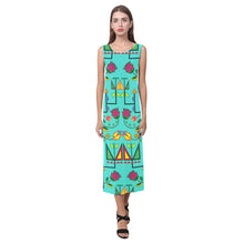 Load image into Gallery viewer, Geometric Floral Summer - Sky Phaedra Sleeveless Open Fork Long Dress (Model D08) Phaedra Sleeveless Open Fork Long Dress (D08) e-joyer 
