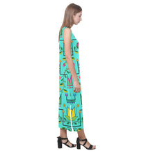 Load image into Gallery viewer, Geometric Floral Summer - Sky Phaedra Sleeveless Open Fork Long Dress (Model D08) Phaedra Sleeveless Open Fork Long Dress (D08) e-joyer 
