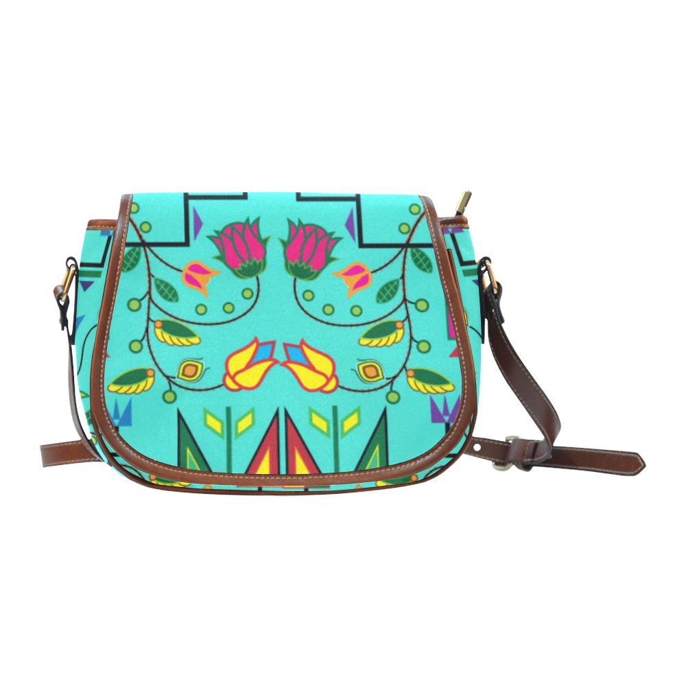 Geometric Floral Summer - Sky Saddle Bag/Small (Model 1649) Full Customization Saddle Bag/Small (Full Customization) e-joyer 